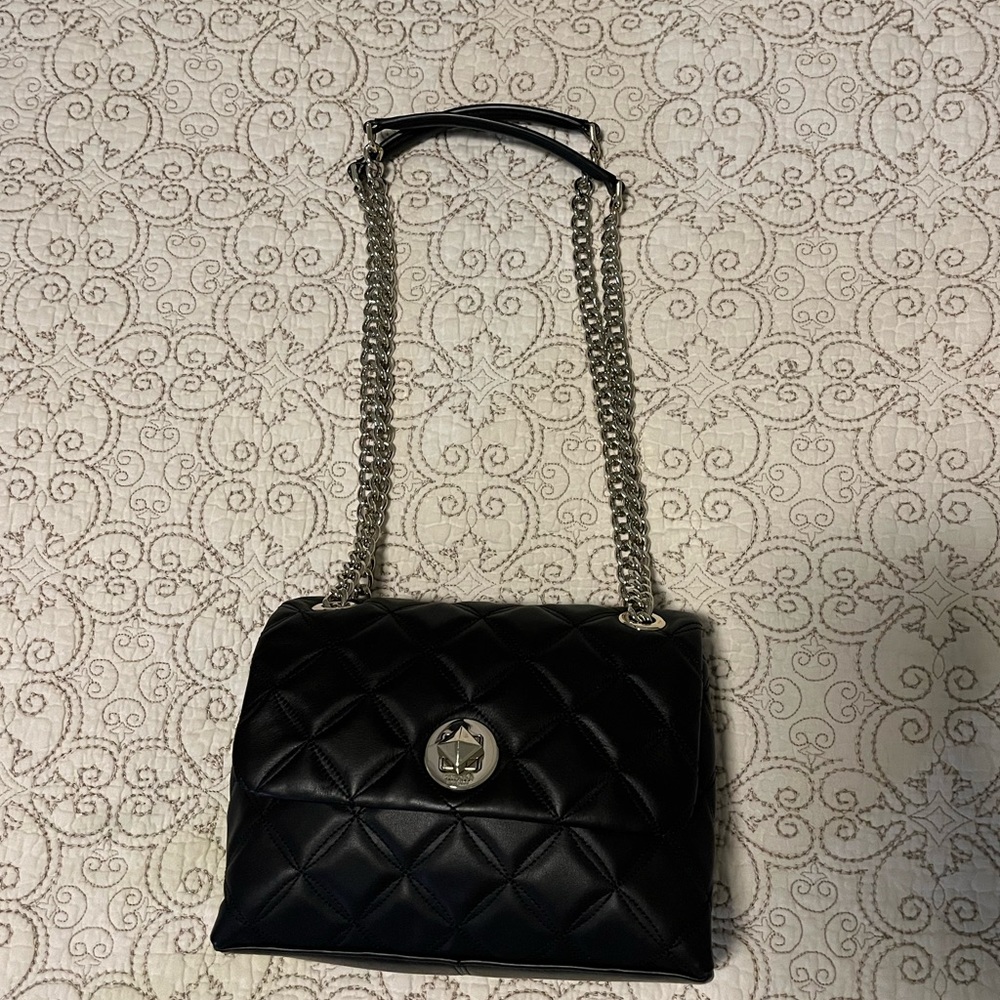Kate Spade Black Quilted Shoulder Bag with Silver Chain